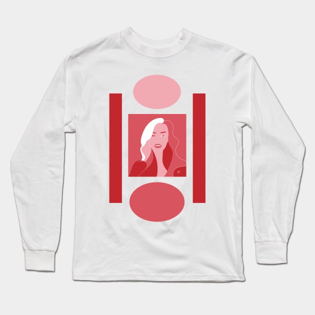 Woman #illustration #portrait #abstract #beauty #art #red #pink #buyart #redbubble #artstyle Long Sleeve T-Shirt by Kirovair